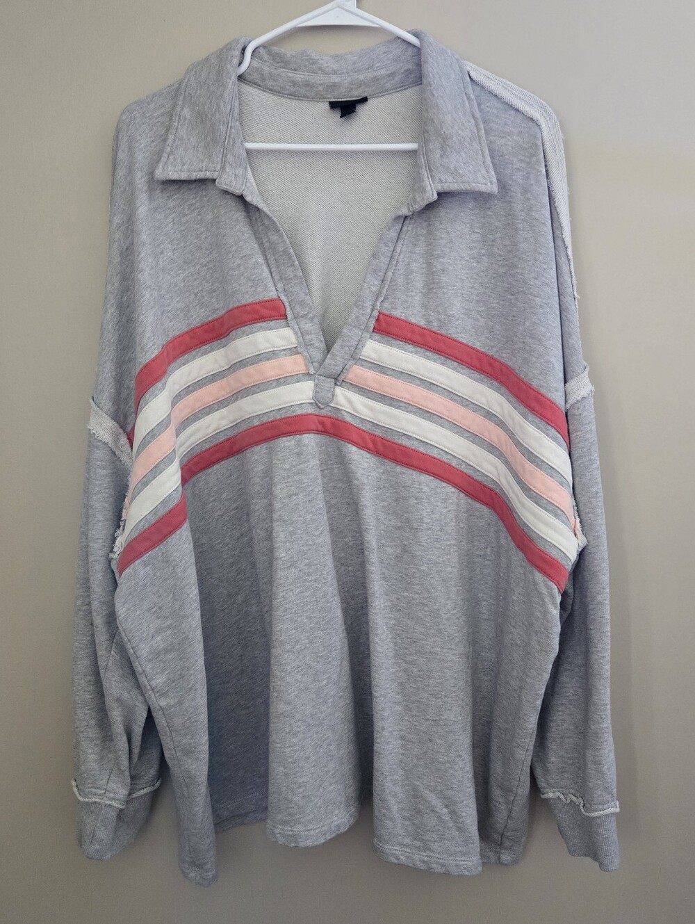 Torrid Gray Pullover with Pink and White Stripes Beach Fire Spring Summer